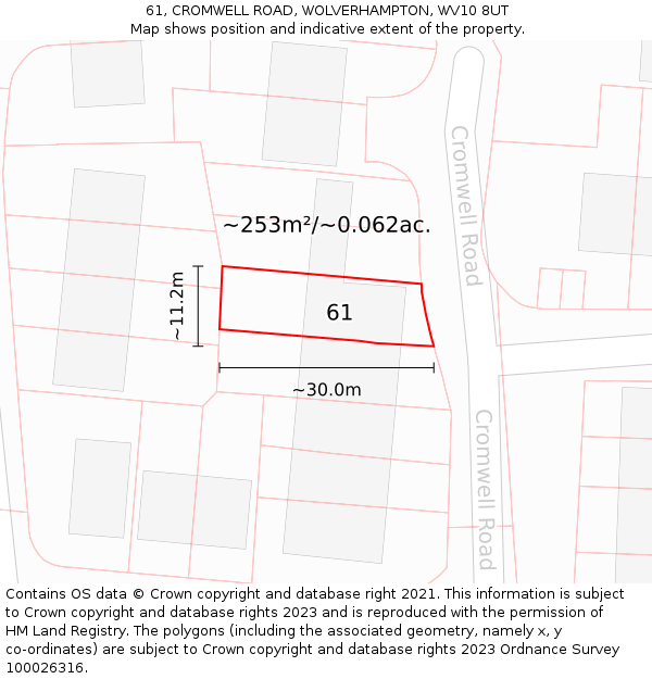 61, CROMWELL ROAD, WOLVERHAMPTON, WV10 8UT: Plot and title map