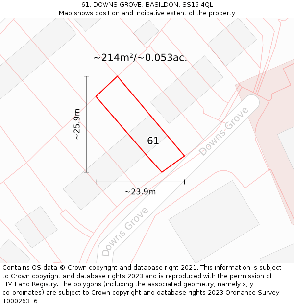 61, DOWNS GROVE, BASILDON, SS16 4QL: Plot and title map