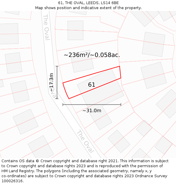 61, THE OVAL, LEEDS, LS14 6BE: Plot and title map