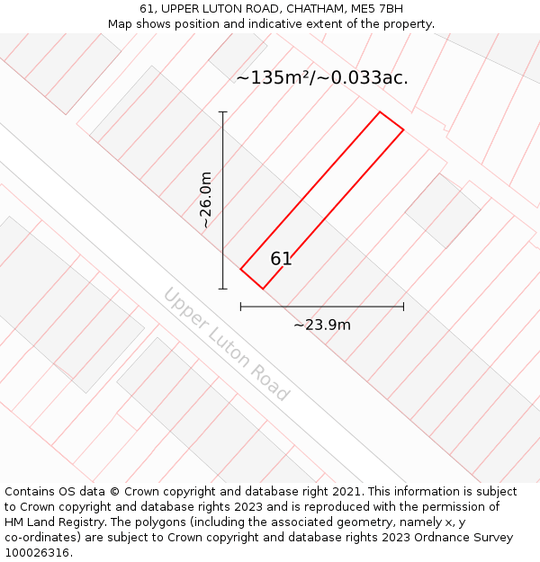 61, UPPER LUTON ROAD, CHATHAM, ME5 7BH: Plot and title map