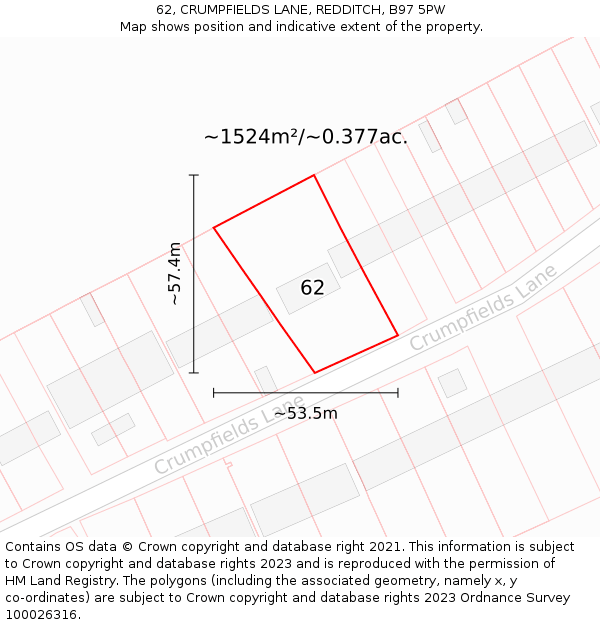 62, CRUMPFIELDS LANE, REDDITCH, B97 5PW: Plot and title map