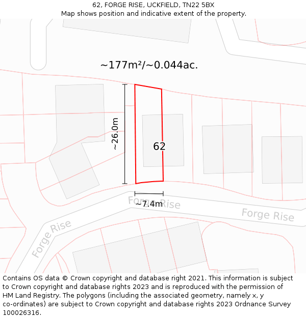62, FORGE RISE, UCKFIELD, TN22 5BX: Plot and title map