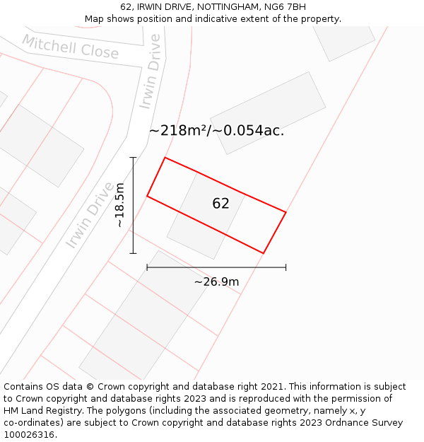62, IRWIN DRIVE, NOTTINGHAM, NG6 7BH: Plot and title map
