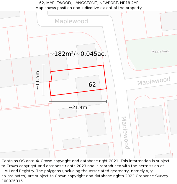 62, MAPLEWOOD, LANGSTONE, NEWPORT, NP18 2AP: Plot and title map