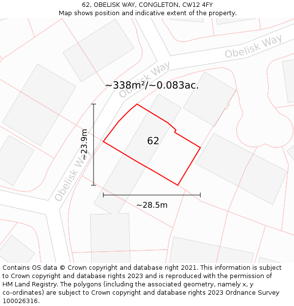 62, OBELISK WAY, CONGLETON, CW12 4FY: Plot and title map