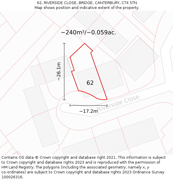 62, RIVERSIDE CLOSE, BRIDGE, CANTERBURY, CT4 5TN: Plot and title map