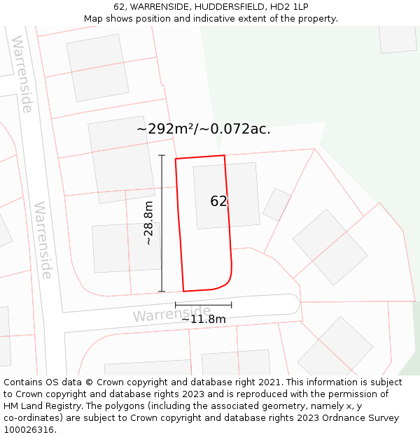 62, WARRENSIDE, HUDDERSFIELD, HD2 1LP: Plot and title map
