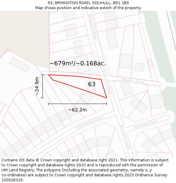 63, BRYANSTON ROAD, SOLIHULL, B91 1BS: Plot and title map