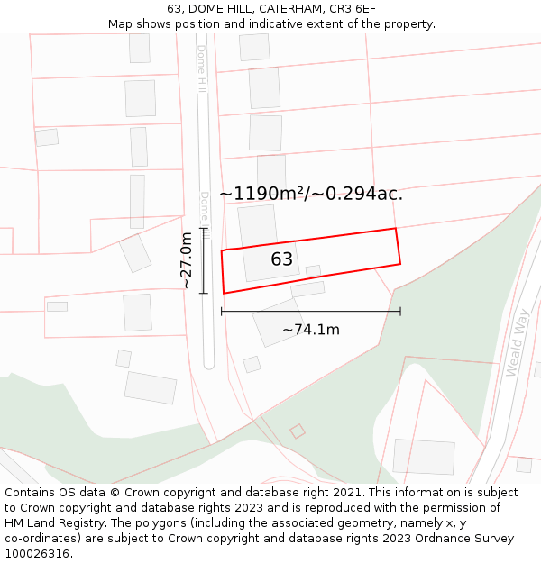 63, DOME HILL, CATERHAM, CR3 6EF: Plot and title map