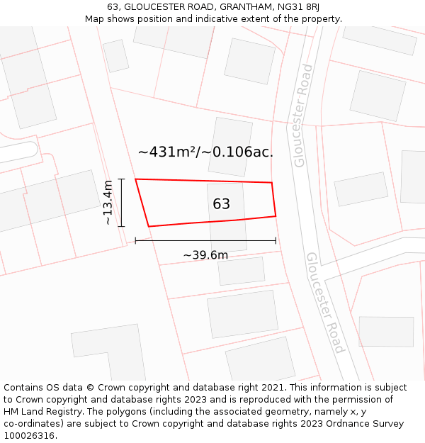 63, GLOUCESTER ROAD, GRANTHAM, NG31 8RJ: Plot and title map