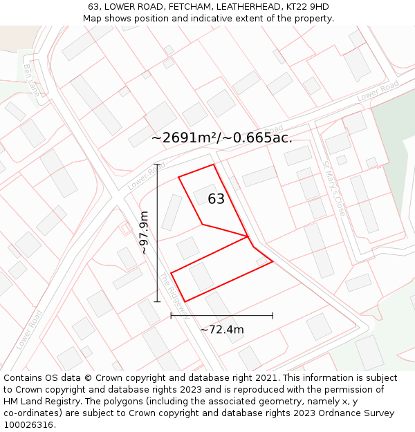 63, LOWER ROAD, FETCHAM, LEATHERHEAD, KT22 9HD: Plot and title map