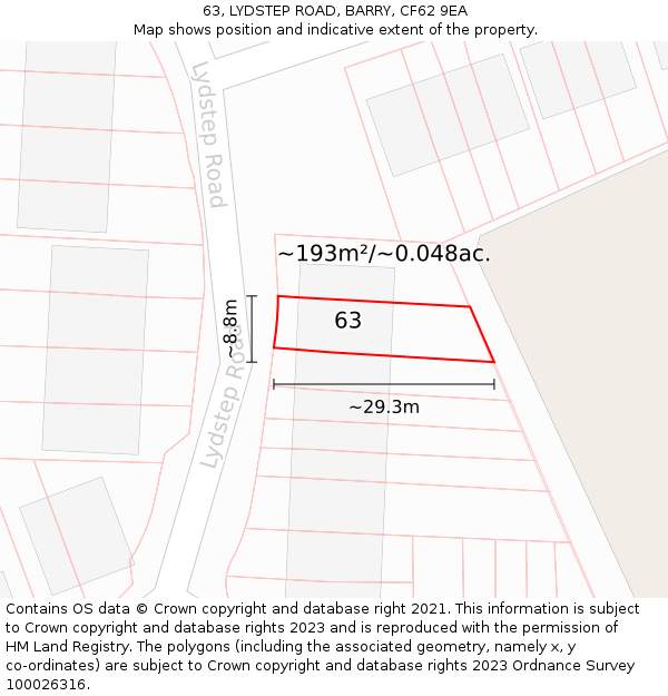 63, LYDSTEP ROAD, BARRY, CF62 9EA: Plot and title map
