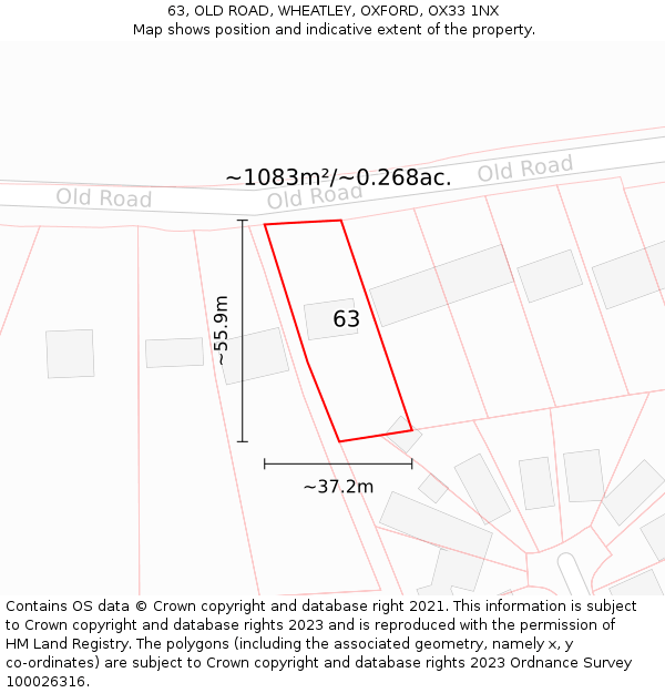 63, OLD ROAD, WHEATLEY, OXFORD, OX33 1NX: Plot and title map