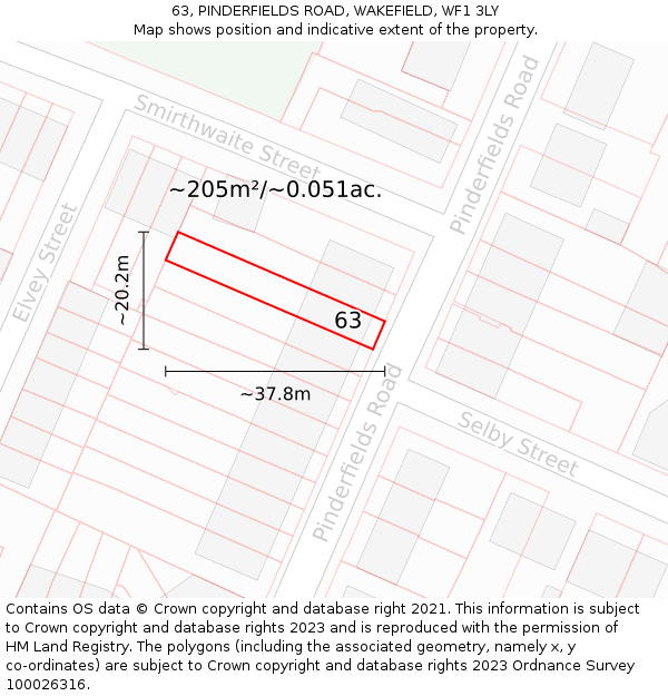 63, PINDERFIELDS ROAD, WAKEFIELD, WF1 3LY: Plot and title map