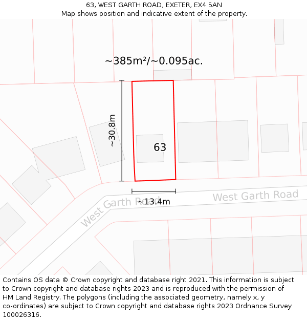 63, WEST GARTH ROAD, EXETER, EX4 5AN: Plot and title map