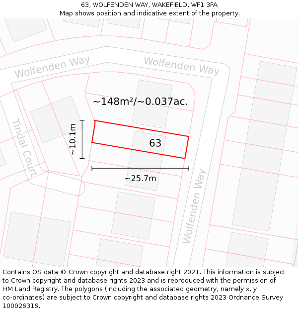 63, WOLFENDEN WAY, WAKEFIELD, WF1 3FA: Plot and title map
