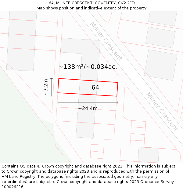 64, MILNER CRESCENT, COVENTRY, CV2 2FD: Plot and title map