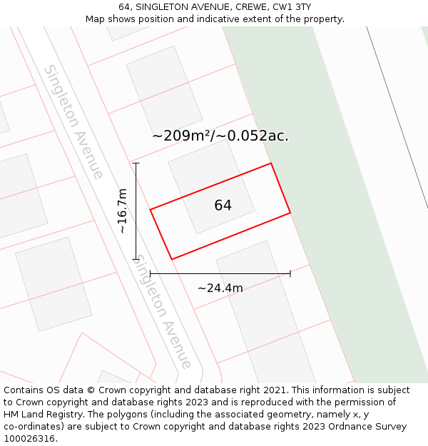 64, SINGLETON AVENUE, CREWE, CW1 3TY: Plot and title map