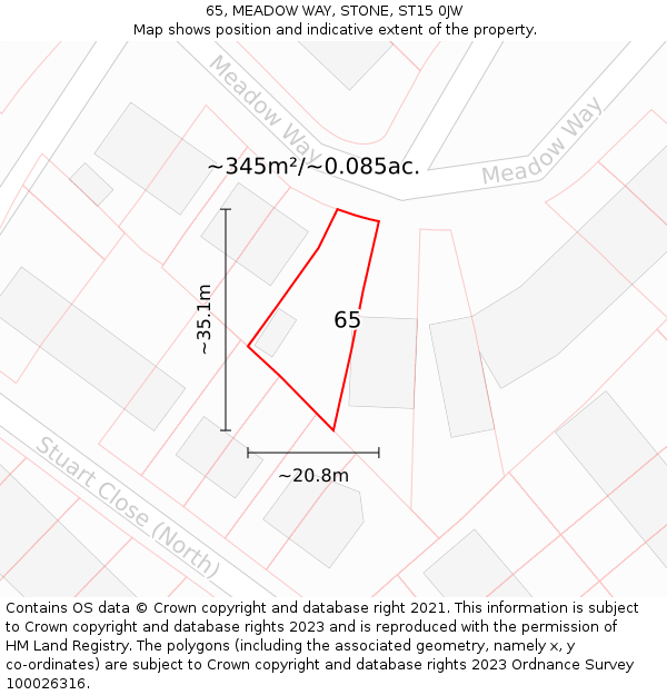 65, MEADOW WAY, STONE, ST15 0JW: Plot and title map
