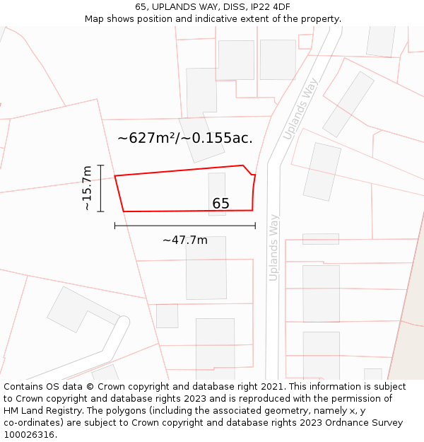65, UPLANDS WAY, DISS, IP22 4DF: Plot and title map