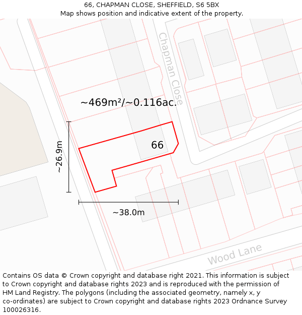 66, CHAPMAN CLOSE, SHEFFIELD, S6 5BX: Plot and title map