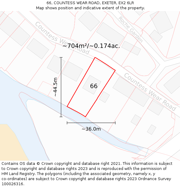66, COUNTESS WEAR ROAD, EXETER, EX2 6LR: Plot and title map