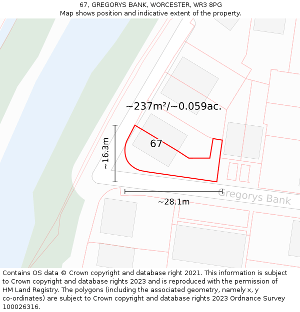 67, GREGORYS BANK, WORCESTER, WR3 8PG: Plot and title map