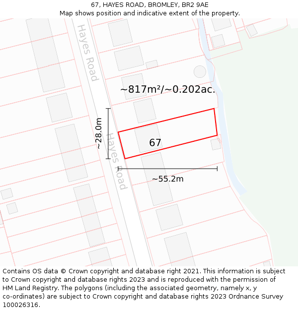 67, HAYES ROAD, BROMLEY, BR2 9AE: Plot and title map
