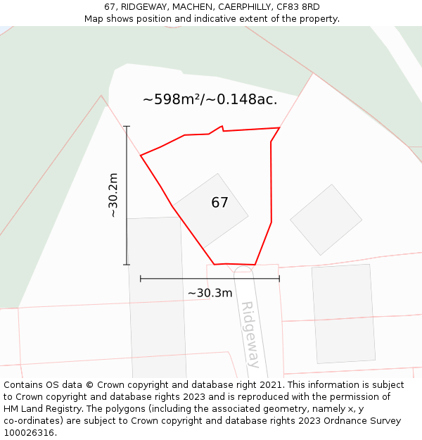 67, RIDGEWAY, MACHEN, CAERPHILLY, CF83 8RD: Plot and title map