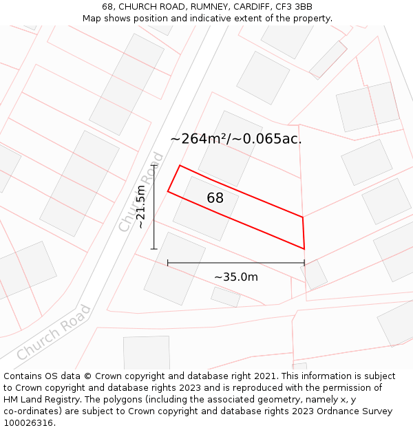 68, CHURCH ROAD, RUMNEY, CARDIFF, CF3 3BB: Plot and title map