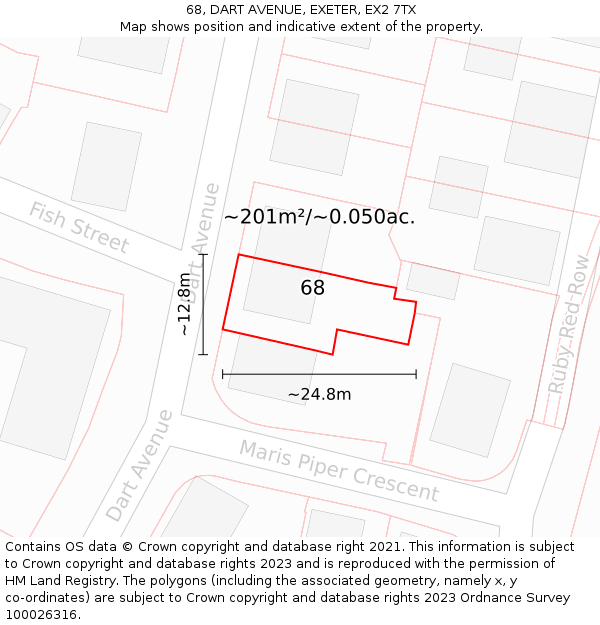 68, DART AVENUE, EXETER, EX2 7TX: Plot and title map