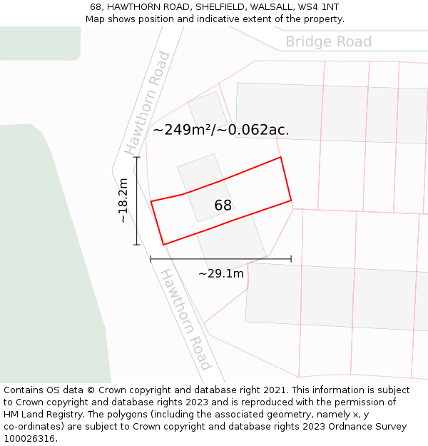 68, HAWTHORN ROAD, SHELFIELD, WALSALL, WS4 1NT: Plot and title map