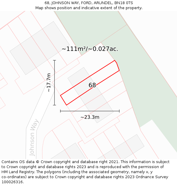68, JOHNSON WAY, FORD, ARUNDEL, BN18 0TS: Plot and title map
