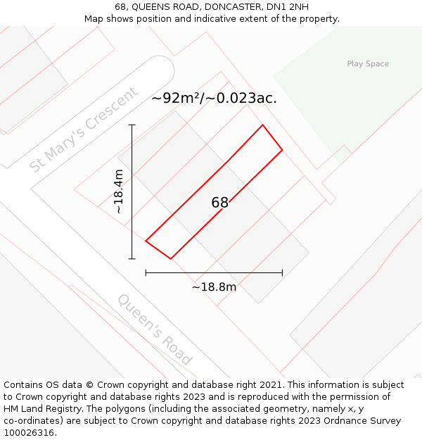 68, QUEENS ROAD, DONCASTER, DN1 2NH: Plot and title map