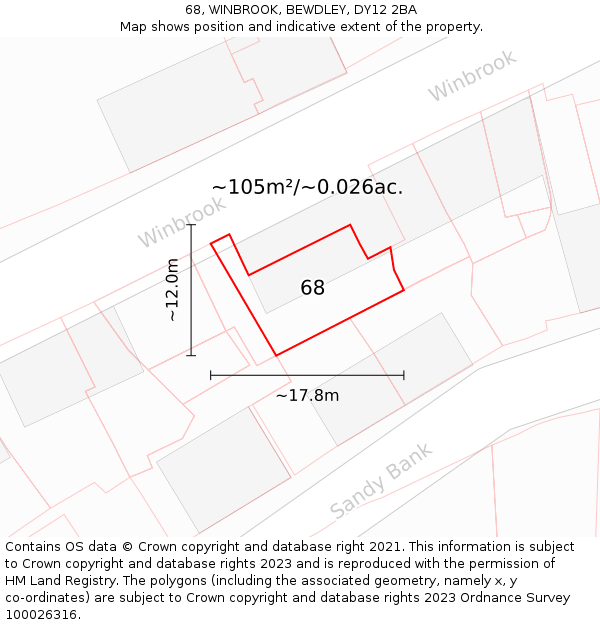 68, WINBROOK, BEWDLEY, DY12 2BA: Plot and title map