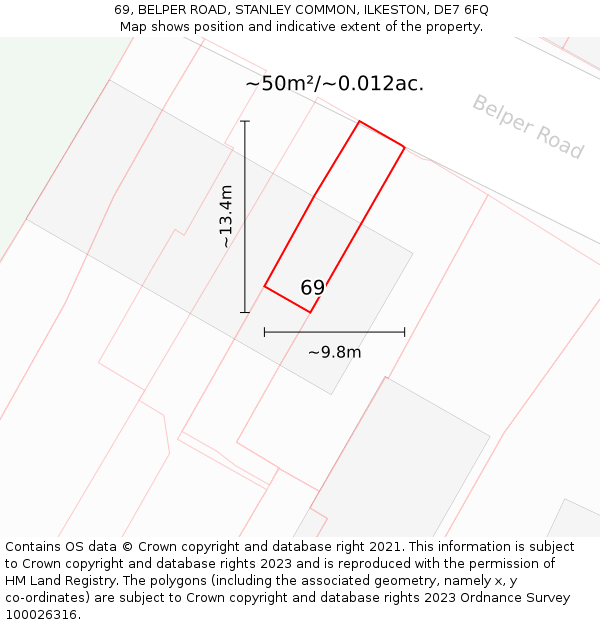 69, BELPER ROAD, STANLEY COMMON, ILKESTON, DE7 6FQ: Plot and title map