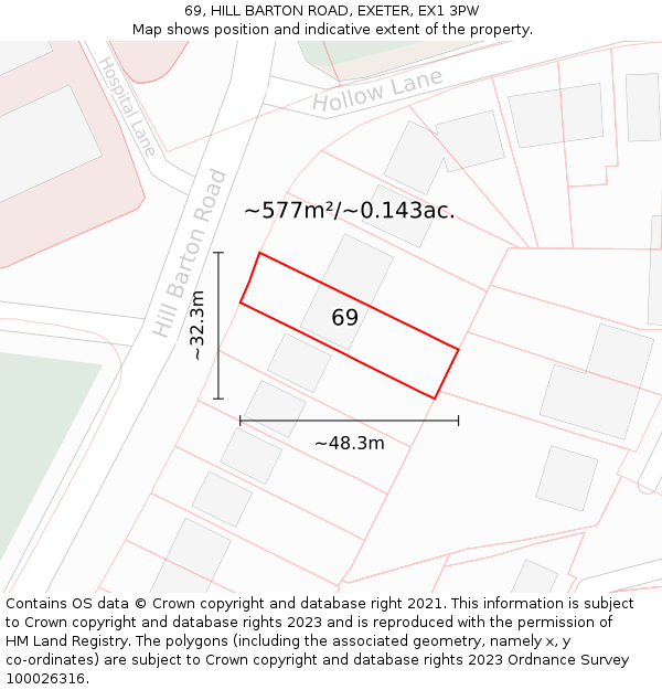 69, HILL BARTON ROAD, EXETER, EX1 3PW: Plot and title map