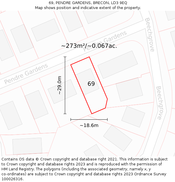 69, PENDRE GARDENS, BRECON, LD3 9EQ: Plot and title map