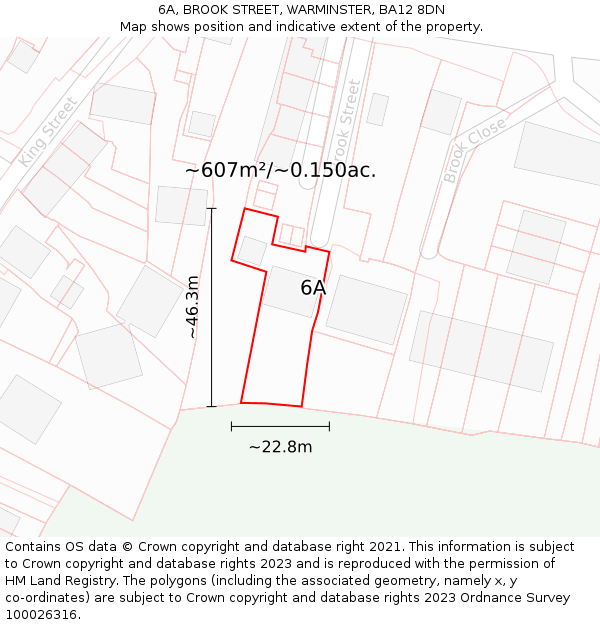 6A, BROOK STREET, WARMINSTER, BA12 8DN: Plot and title map