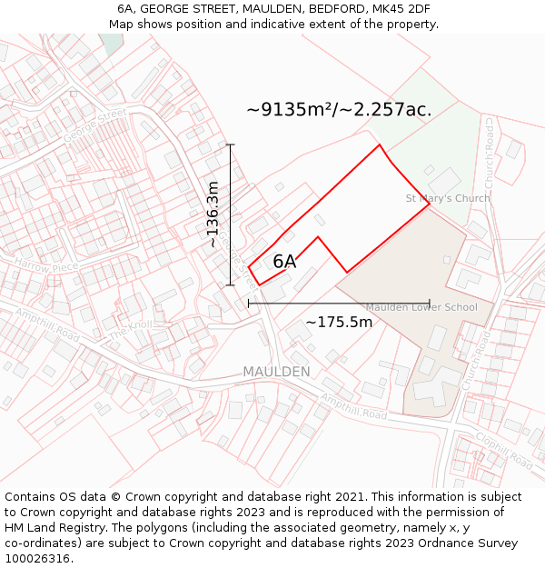 6A, GEORGE STREET, MAULDEN, BEDFORD, MK45 2DF: Plot and title map
