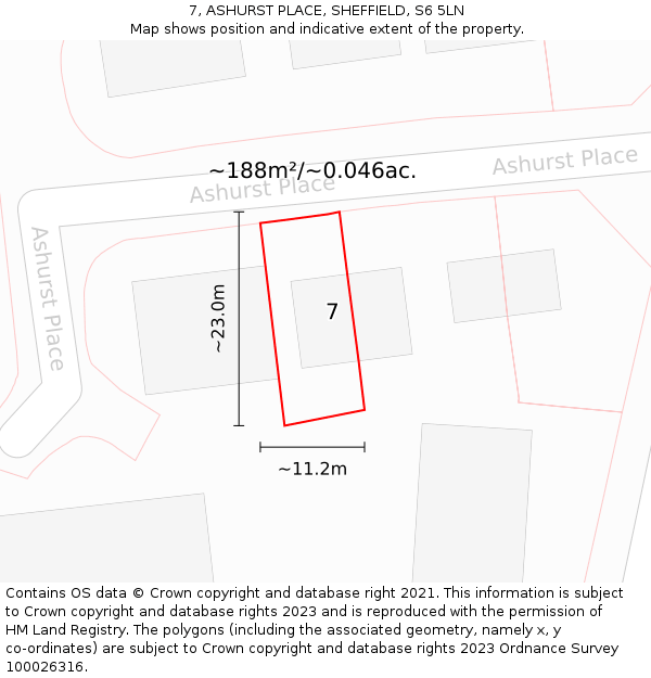 7, ASHURST PLACE, SHEFFIELD, S6 5LN: Plot and title map