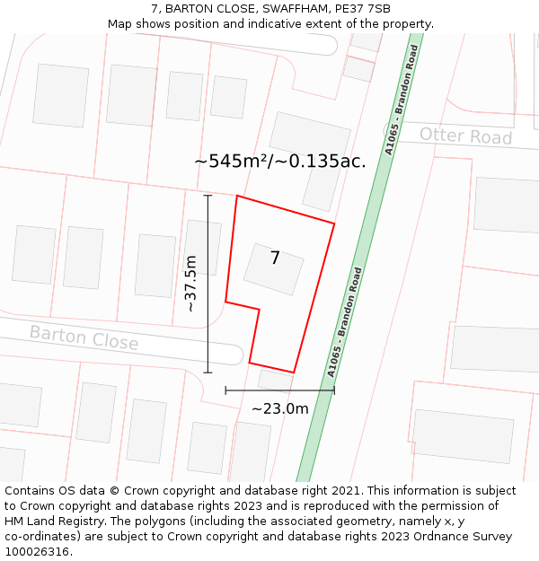 7, BARTON CLOSE, SWAFFHAM, PE37 7SB: Plot and title map