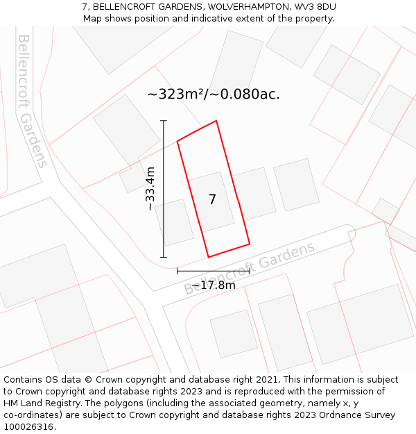 7, BELLENCROFT GARDENS, WOLVERHAMPTON, WV3 8DU: Plot and title map