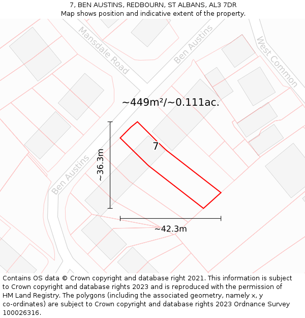 7, BEN AUSTINS, REDBOURN, ST ALBANS, AL3 7DR: Plot and title map