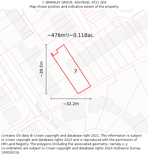 7, BRAMLEY GROVE, ASHTEAD, KT21 2EA: Plot and title map