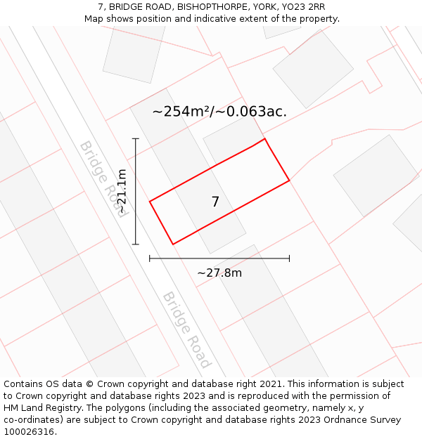 7, BRIDGE ROAD, BISHOPTHORPE, YORK, YO23 2RR: Plot and title map