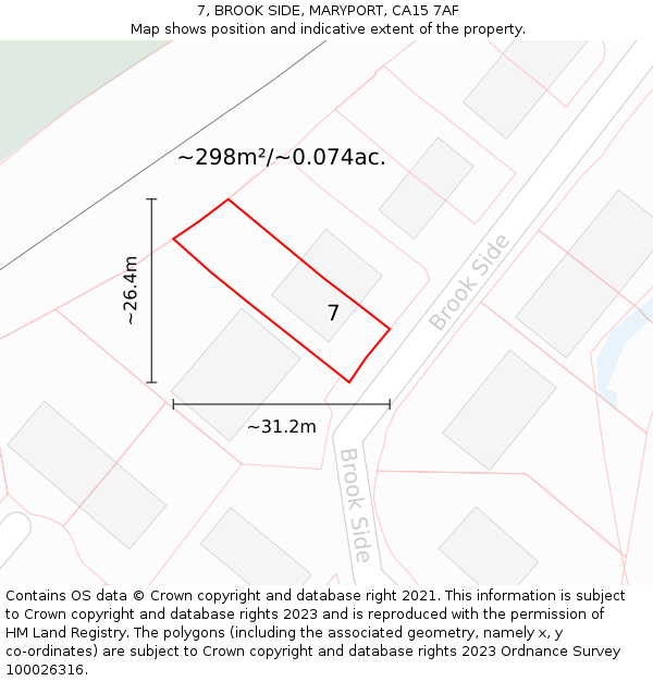 7, BROOK SIDE, MARYPORT, CA15 7AF: Plot and title map