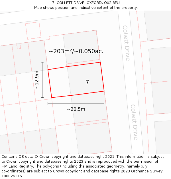 7, COLLETT DRIVE, OXFORD, OX2 8FU: Plot and title map