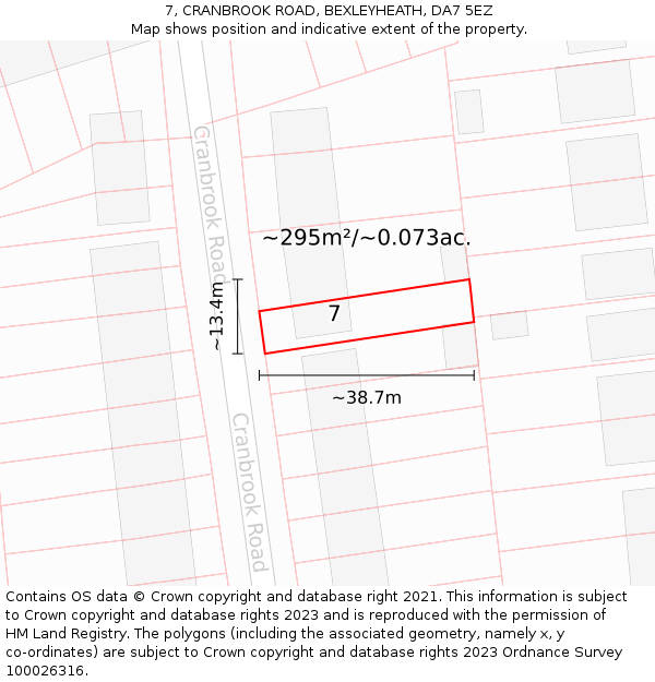 7, CRANBROOK ROAD, BEXLEYHEATH, DA7 5EZ: Plot and title map