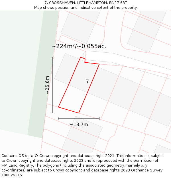 7, CROSSHAVEN, LITTLEHAMPTON, BN17 6RT: Plot and title map